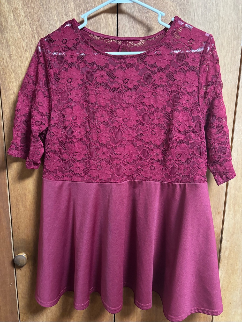 Lace Bodice Peplum Blouse in Burgundy